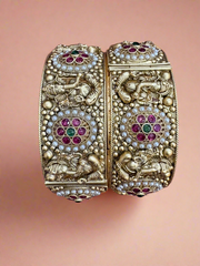 Traditional Antique Gold Bangles with Intricate Temple Design
