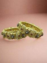 Traditional Gold Bangles with Ruby and Floral Enamel Design