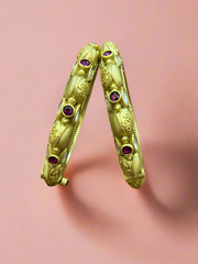 Antique Gold-Plated Bangles with Ruby Accents