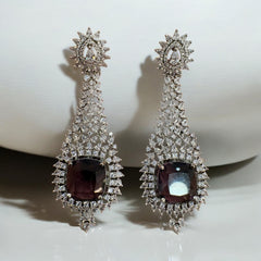 Luxurious Wine Stone and Diamond Cascade Earrings