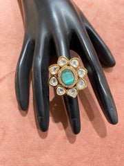 Floral Statement Ring with Green Cat’s Eye and Polki Diamonds