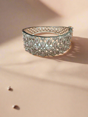 Exquisite Silver-Tone Statement Bracelet with Pink Stone Accents