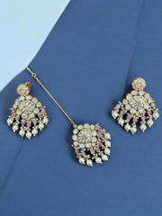 Luxury Pink Kundan Set with Statement Earrings with Teeka