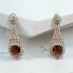 Luxurious Wine Stone and Diamond Cascade Earrings