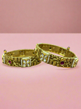 Exquisite Gold-Plated Bangles with Ruby and Pearl Detailing