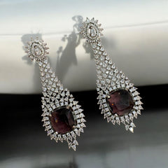 Luxurious Wine Stone and Diamond Cascade Earrings