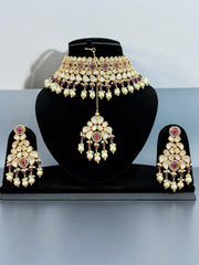 Luxury Pink Kundan Set with Statement Earrings with Teeka