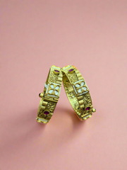 Exquisite Gold-Plated Bangles with Ruby and Pearl Detailing