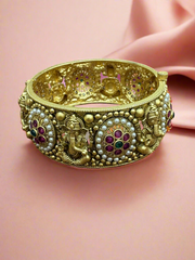 Traditional Antique Gold Bangles with Intricate Temple Design