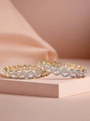 Elegant Rose Quartz and Diamond-Studded Bangles