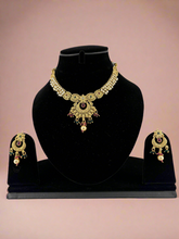 Traditional Gold-Tone Necklace Set with Pearl and Ruby Accents