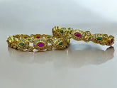 Gold-Toned Bangles with Ruby, Emerald, and Diamond Accents