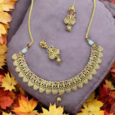 Traditional Gold-Plated Necklace Set with Ruby and Pearl Accents