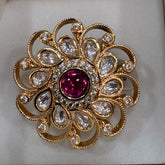 Regal Gold-Plated Statement Ring with Ruby and Crystal Accents