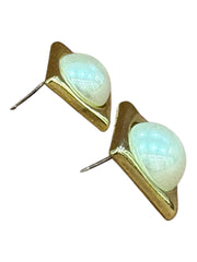 Elegant Gold-Toned Square Stud Earrings with Pearl Accent