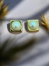 Elegant Gold-Toned Square Stud Earrings with Pearl Accent
