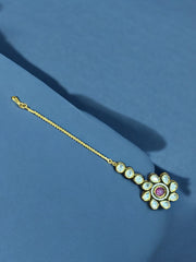 Classic Kundan Maang Tikka with Ruby Centerpiece