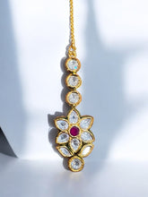 Elegant Floral Kundan Maang Tikka with Ruby Center