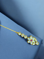 Elegant Floral Kundan Maang Tikka with Ruby Center