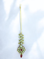 Pearl & Kundan Maang Tikka with Ruby Drop
