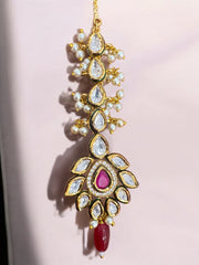 Pearl & Kundan Maang Tikka with Ruby Drop