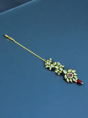 Pearl & Kundan Maang Tikka with Ruby Drop