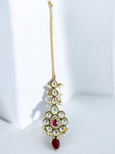 Royal Kundan & Pearl Maang Tikka with Ruby Drop