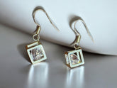 Geometric Cube Dangle Earrings – Gold-Tone with AD Stone