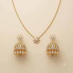 Celestial Swirl Dual-Tone CZ Jhumka Earrings