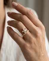 Blooming Pearl & CZ Double-Band Statement Ring