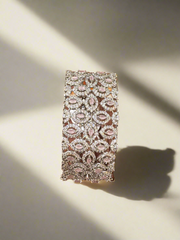 Exquisite Silver-Tone Statement Bracelet with Pink Stone Accents