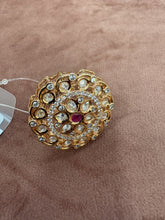 Opulent Gold-Plated Floral Ring with Ruby and Crystal Embellishments