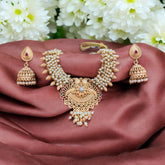 Gold Necklace Set with Peacock Motif and Pearl Detailing