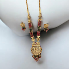 Temple Jewelry Set with Divine Motifs and Beaded Design