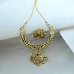 Exquisite Temple-Inspired Antique Gold-Plated Necklace Set