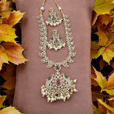 Luxurious Necklace Set with Ruby, Emerald, and Pearl Accents