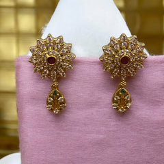 Elegant Gold-Plated Floral Necklace Set with White and Ruby Accents