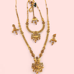 Traditional Gold-Plated Long Necklace and Choker Set