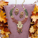 Royal Gold Plated Ruby and Emerald Beaded Necklace Set