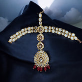 Traditional Kundan Sheesh Patti with Ruby Bead Accents