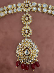 Traditional Kundan Sheesh Patti with Ruby Bead Accents