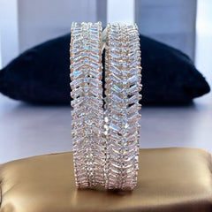 Elegant Silver-Toned Zircon Bangles – Set of Two