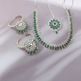 Exquisite Emerald Necklace Set with Matching Earrings and Maang Tikka