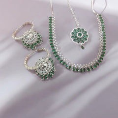 Exquisite Emerald Necklace Set with Matching Earrings and Maang Tikka