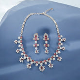Floral Ruby-Inspired Necklace and Earring Set