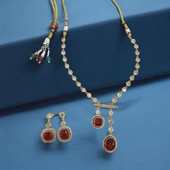 Product Description: Elegant Gold and Ruby Pendant Set with Earrings
