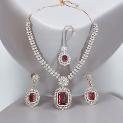 Product Description: Luxurious Silver and Ruby Bridal Jewelry Set