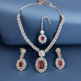 Product Description: Luxurious Silver and Ruby Bridal Jewelry Set