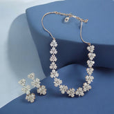 Product Description: Elegant Floral Silver Necklace Set with Earrings