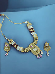 Traditional Gold-Plated Necklace Set with Kundan and Pearl Work